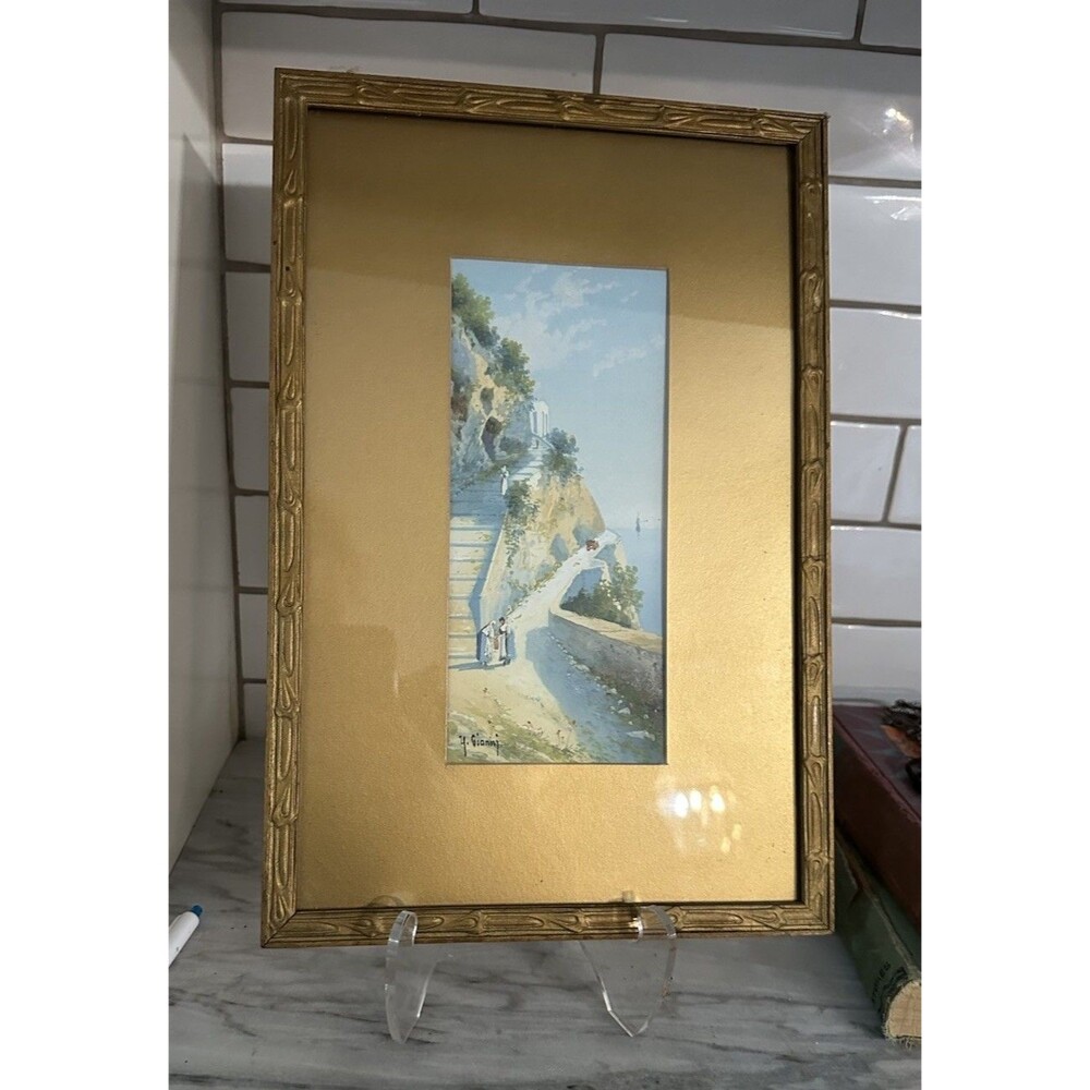 19th c. Italian Watercolor Painting depicting Naples Italy Yves Gianni 14”